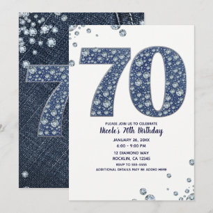 Convite Denim & Diamonds Brilho Lantejoulas 70º 70 Anivers