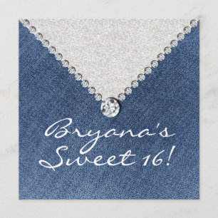 Convite Denim Diamonds Prata Brilho Sweet 16
