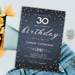 Convite Denim Diamuros Elegante aniversário de 30 anos<br><div class="desc">Um modelo simples, moderno, elegante e chic com fundo denim, a palavra BIRTHDAY coberta em diamantes brancos (simulados, não em reais) e em roteiros de caligrafia modernos, e tipografia em branco. Um aniversário de 30 anos de "denim e diamantes" clássico para design de mulheres, que pode ser personalizado para qualquer...</div>