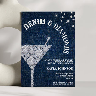 Convite Denim e Diamantes Elegantes Jeans Azuis de Anivers