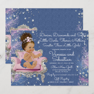 Convite Denim e Ouros Princesa Rosa e Prata