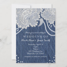 Denim Jean Pérolas & Renda Branca Paisley Casament