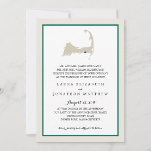 Convite Dennisport Cape Cod Map Emerald Green   Casamento