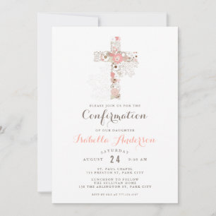 Convite Denominação transversal cor-de-rosa branco Elegant