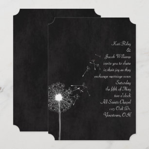 Convite Dente-de-leão branco no preto