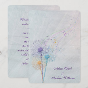 Convite dente-de-leão e notas musicais em wedding tulle