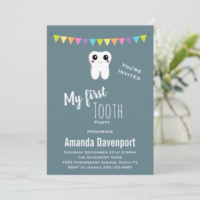 Convite Dente Feliz Meu Primeiro Dente (Em pé/Frente)