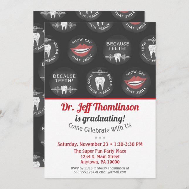 Convite Dentist Graduation Invitation Chalk Dental Party (Frente/Verso)