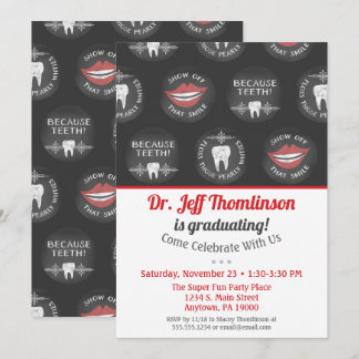 Convite Dentist Graduation Invitation Chalk Dental Party