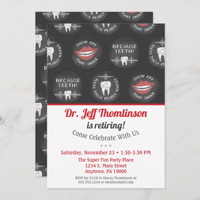 Convite Dentist Retirement Invest Chalkboard Dental (Frente/Verso)