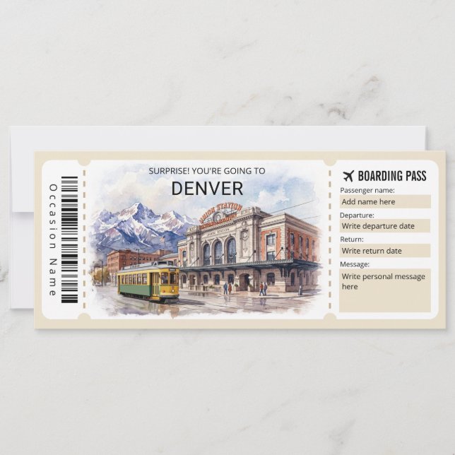 Convite Denver Colorado Trip Boarding Pass Ticket (Frente)