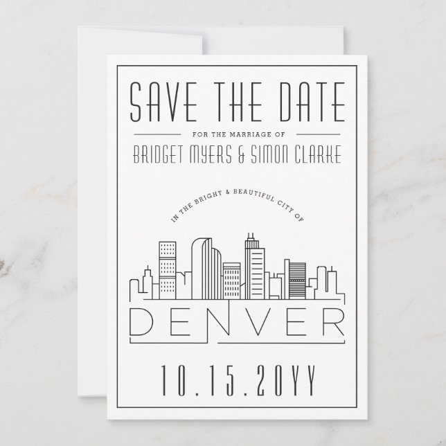 Convite Denver Wedding Stylized Skyline Salvar Data (Frente)