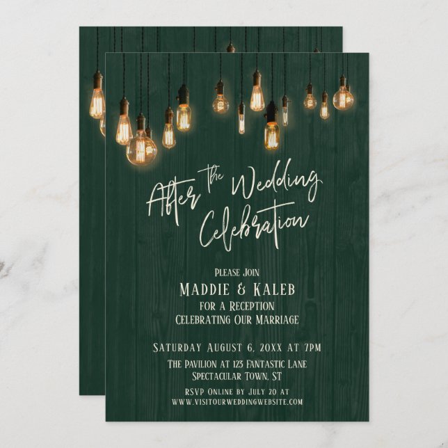 Convite Depois da Celebração de Casamento Madeira Verde e  (Frente/Verso)
