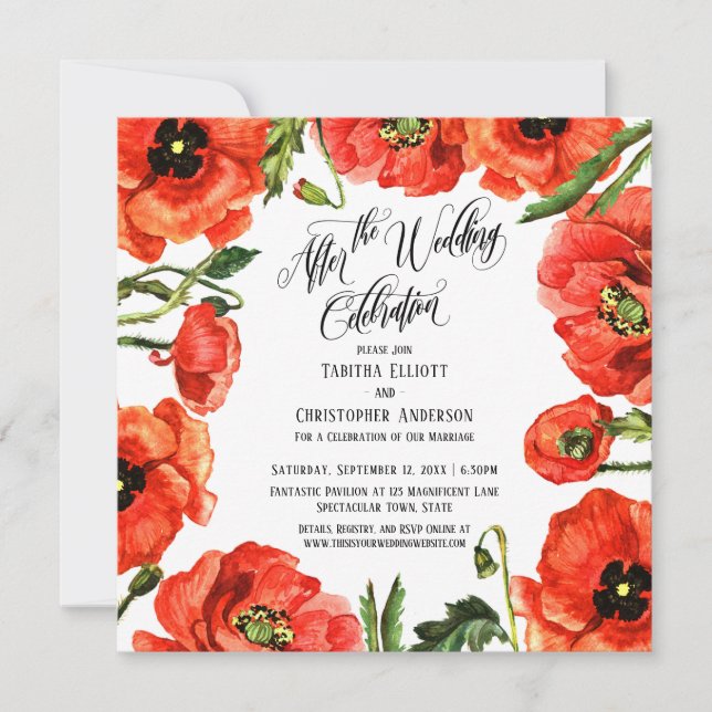 Convite Depois da Celebração do Casamento Coroa de Papoula (Frente)