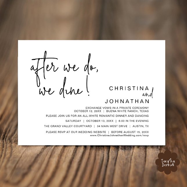 Convite Depois De Fazermos, Jorramos, Janto Romântico De C (After We Do We Dine Romantic Wedding Dinner Party Invitation Card Modern Boho PDF Classy Black White)