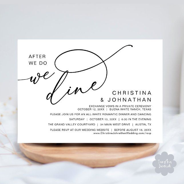 Convite Depois De Fazermos, Jorramos, Janto Romântico De C (After We Do We Dine Romantic Wedding Dinner Party Invitation Card Modern Boho PDF Classy Black White)