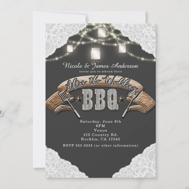 Convite DEPOIS DO CASAMENTO BBQ EU FAÇO Luzes de Pote de M (Frente)