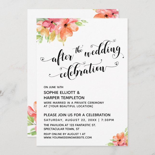 Convite Depois do Casamento Celebração Corações Roteiro Fl (Frente/Verso)