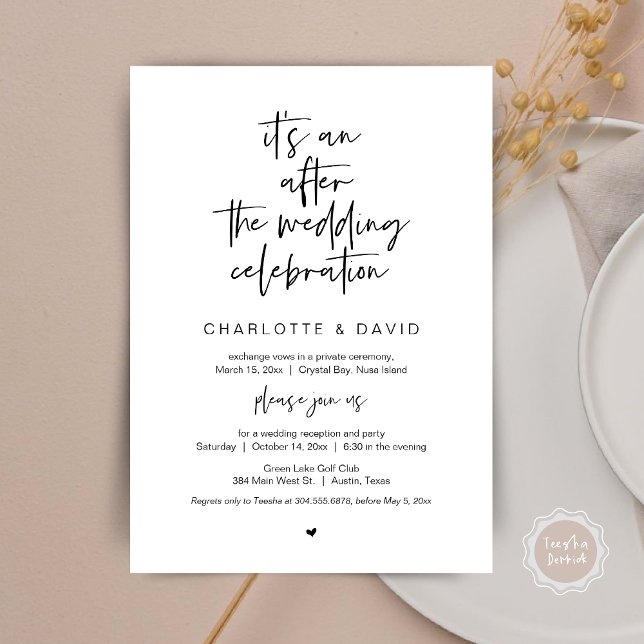 Convite Depois do casamento, Festa de Elopamento Black (Its an after the wedding celebration, Elopement Dinner Party Invitation Card, PDF, in black white)