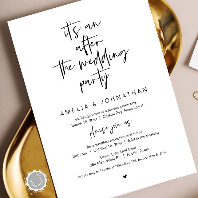 Convite Depois do casamento, Festa de Elopamento Preto (After the wedding, Elopement Party Celebration Invitation card, Downloadable, Modern Minimal design)