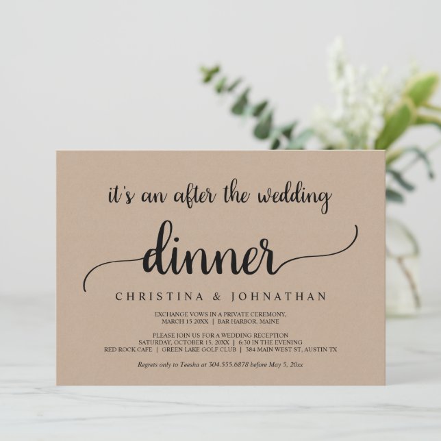 Convite Depois do jantar de casamento, Elopamento Rústico  (Em pé/Frente)