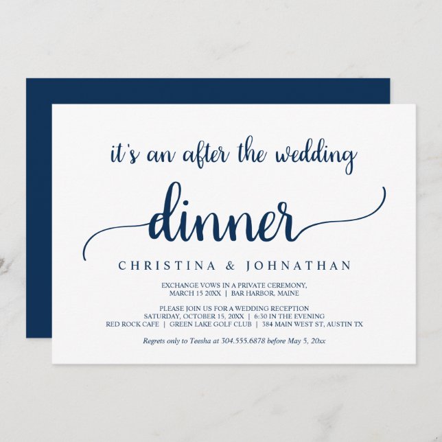 Convite Depois do Janto do casamento, Elopemento Russo Mod (Frente/Verso)