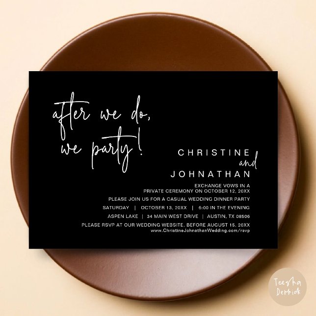 Convite Depois, Festejamos, Jantamos Casamentos, Preto (After We Do, We Party, Modern Romantic Wedding Dinner Invitation Card, PDF, in Classy Black)
