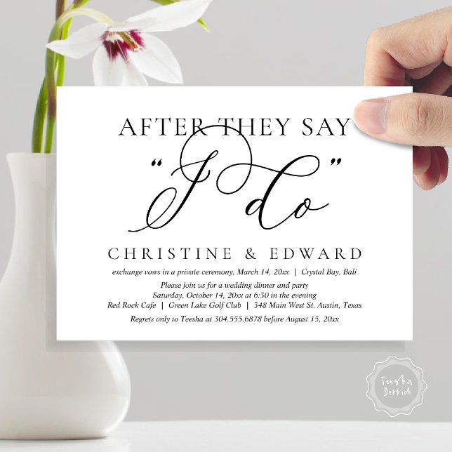 Convite Depois Que Dizem Que Faço, Janto De Elopemento De  (After They Say I Do, Wedding Elopement Dinner Invitation Card, PDF, Romantic, in Black and White)