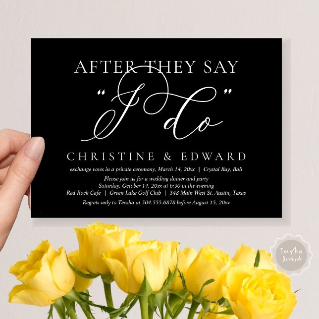 Convite Depois Que Dizem Que Faço, Janto De Elopemento De  (After They Say I Do, Wedding Elopement Dinner Invitation Card, PDF, Romantic, in Classy Black)