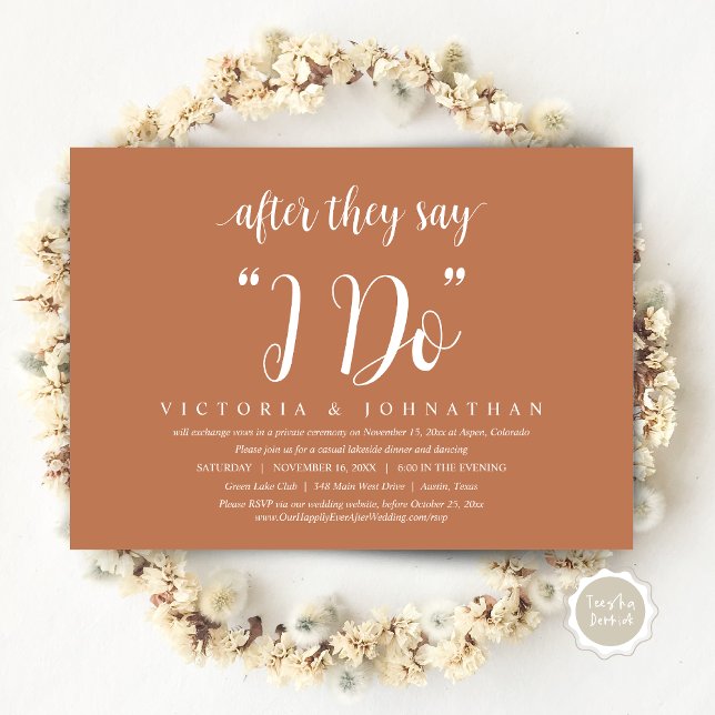 Convite Depois Que Dizem Que Faço, Janto De Elopemento De  (After They Say I DO, Wedding Elopement Dinner Invitation Card, PDF, Modern Rustic, in Copper Rust)
