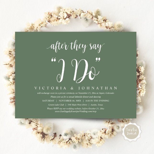 Convite Depois Que Dizem Que Faço, Janto De Elopemento De  (After They Say I DO, Wedding Elopement Dinner Invitation Card, PDF, Modern Rustic, in  Sage Green)