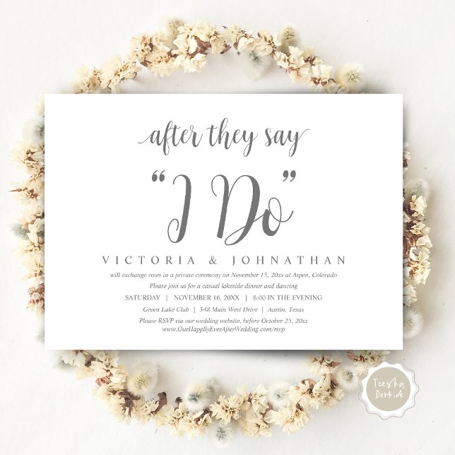 Convite Depois Que Dizem Que Faço, Janto De Elopemento De  (After They Say I DO, Wedding Elopement Dinner Invitation Card, PDF, Modern Rustic, in Dark Grey)