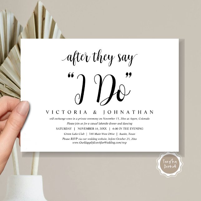 Convite Depois Que Dizem Que Faço, Janto De Elopemento De  (After They Say I DO, Wedding Elopement Dinner, Brunch, Lunch Invitation Card, PDF, Black and White)