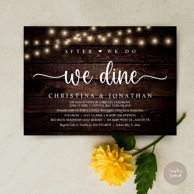 Convite Depois Que O Fazermos, Jorramos, Janto Russo De Ca (After We Do, We Dine, Rustic Wedding Dinner Invitation card, pdf, in cottage dark wood)