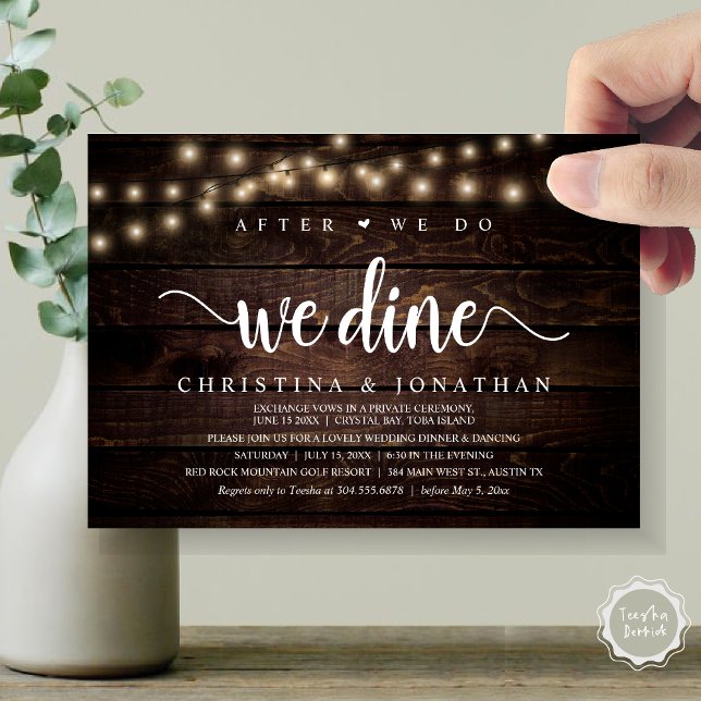 Convite Depois Que O Fazermos, Jorramos, Janto Russo De Ca (After We Do, We Dine, Rustic Wedding Dinner Invitation card, pdf, in cottage dark wood)