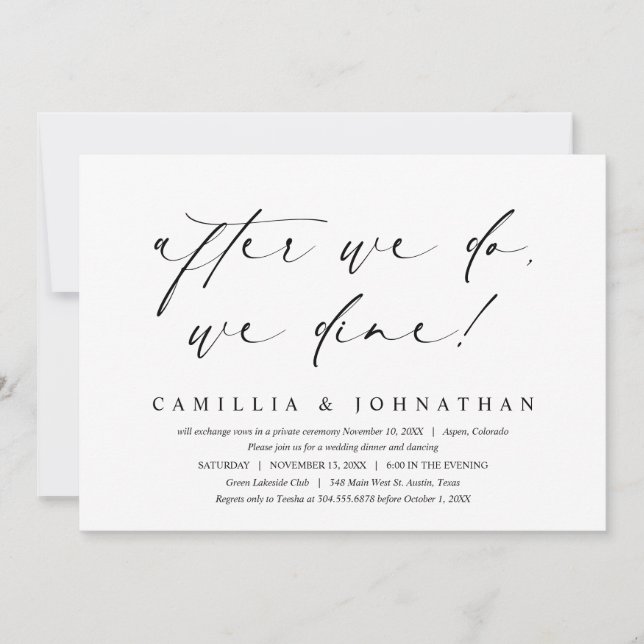 Convite Depois que o fizermos, jantamos, elopeia de casame (Frente)