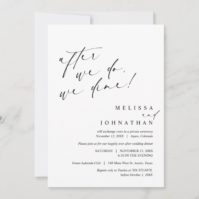 Convite Depois que o fizermos, jantamos, Janto de Elopemen (Frente)