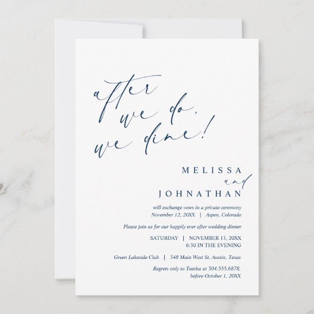 Convite Depois que o fizermos, jantamos, Janto de Elopemen (Frente)