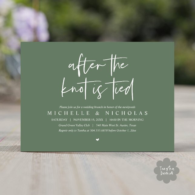 Convite Depois que o nó estiver amarrado, Poste moderno Ca (After the knot is tied, Modern Casual Post Wedding Brunch Party Dinner Invites Card PDF  Sage green)