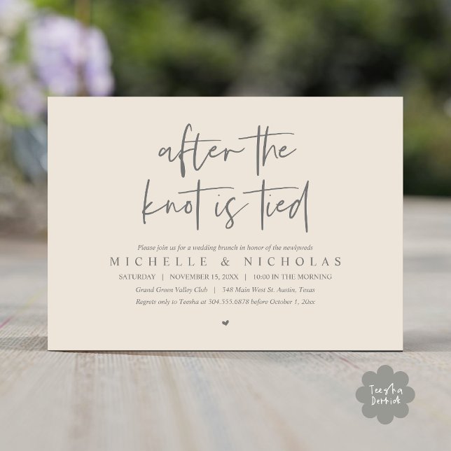 Convite Depois que o nó estiver amarrado, Poste moderno Ca (After the knot is tied, Modern Casual Post Wedding Brunch Party Dinner Invites Card PDF Cream Grey)