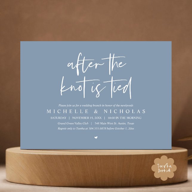 Convite Depois que o nó estiver amarrado, Poste moderno Ca (After the knot is tied, Modern Casual Post Wedding Brunch Party Dinner Invites Card PDF Dusty Blue)