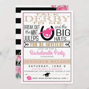 Convite Derby Bachelorette Black/Dourado/Pink Roses Person
