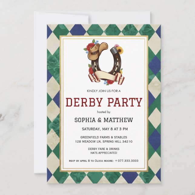 Convite Derby Day Horse Racing Party Invitation (Frente)