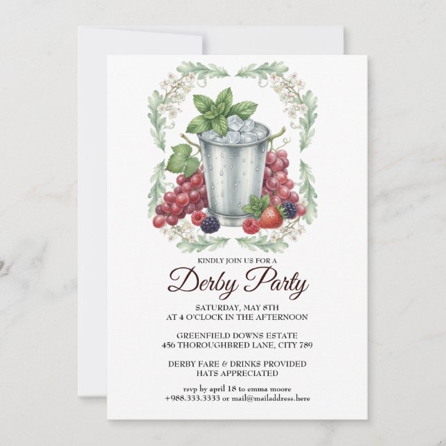 Convite Derby Day Mint Julep Horse Race Party Invitation (Frente)