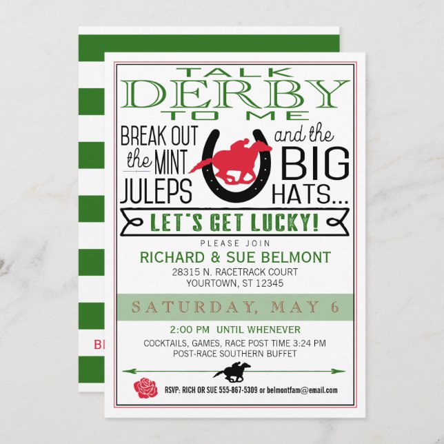 Convite Derby Horse Racing Party Blk/Red/Dk Kelly (Frente/Verso)