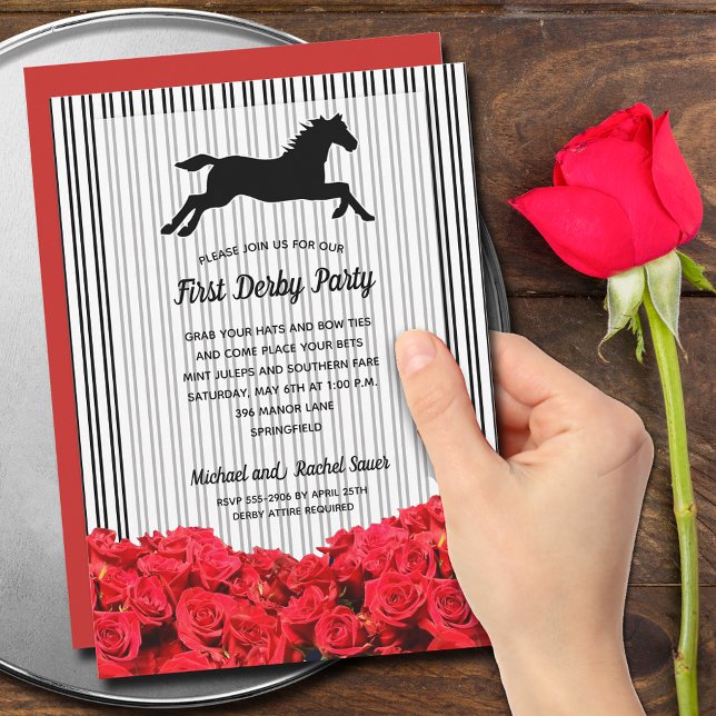 Convite Derby Horse Racing Rosas vermelhas (Order INSTANT DOWNLOAD to send digitally or PRINTED invitations to mail or both!)