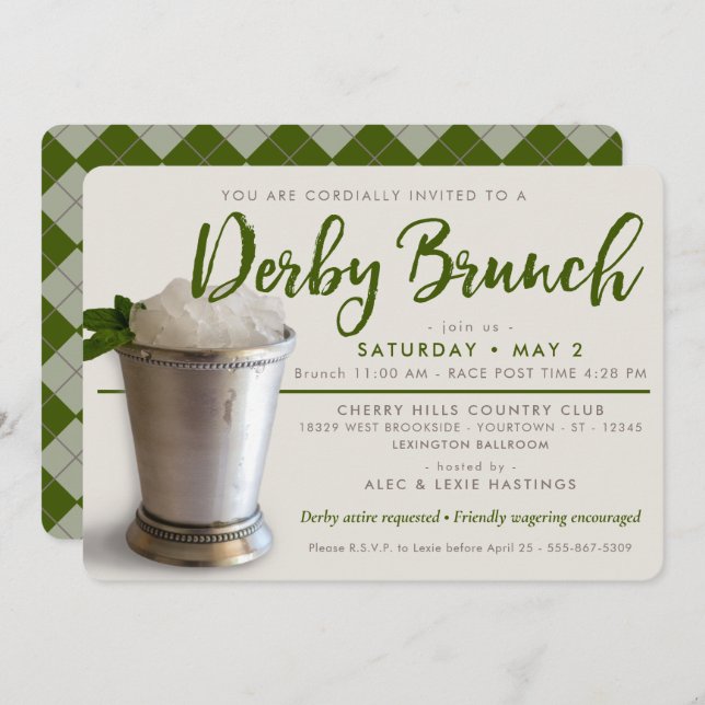 Convite Derby | Mint Julep | Parte Brunch (Frente/Verso)