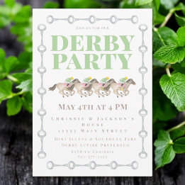 Convite Derby Party Horses Racing Watercolor