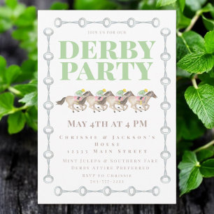 Convite Derby Party Horses Racing Watercolor