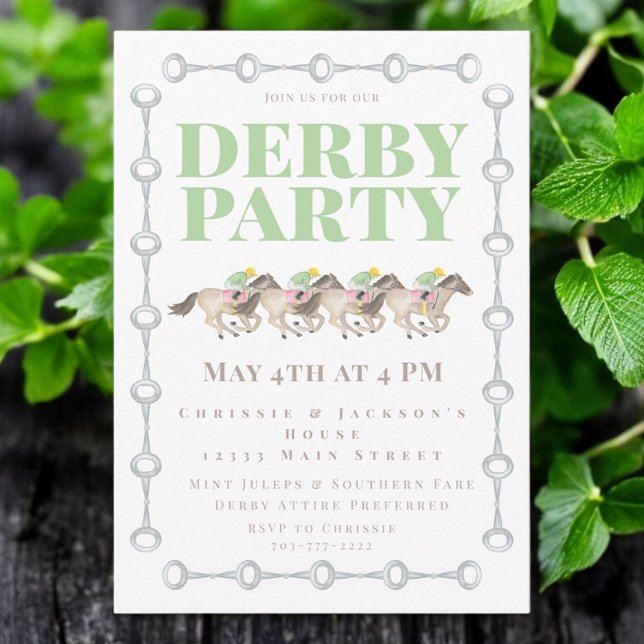 Convite Derby Party Horses Racing Watercolor (Criador carregado)